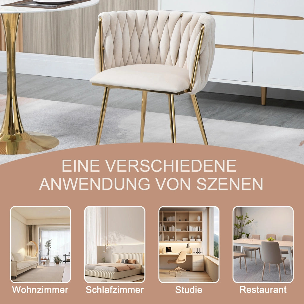 SEDIA da pranzo set da 2 pezzi 55,5x41x74 cm velluto avorio gambe metalliche oro
