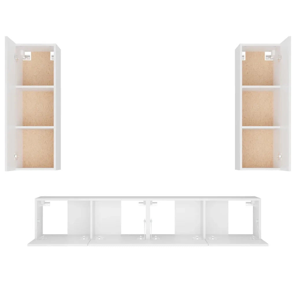 Set di Mobili Porta TV 4 pz Bianco in Legno Multistrato