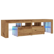 Mobile TV multimediale mensola per TV credenza mobile TV sala da pranzo soggiorno camera da letto con luci a LED rovere lavorato a mano legno ingegnerizzato marrone 02_0026706