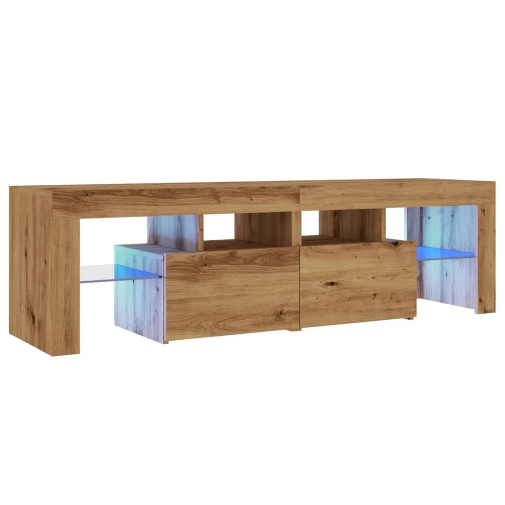 Mobile TV multimediale mensola per TV credenza mobile TV sala da pranzo soggiorno camera da letto con luci a LED rovere lavorato a mano legno ingegnerizzato marrone 02_0026706
