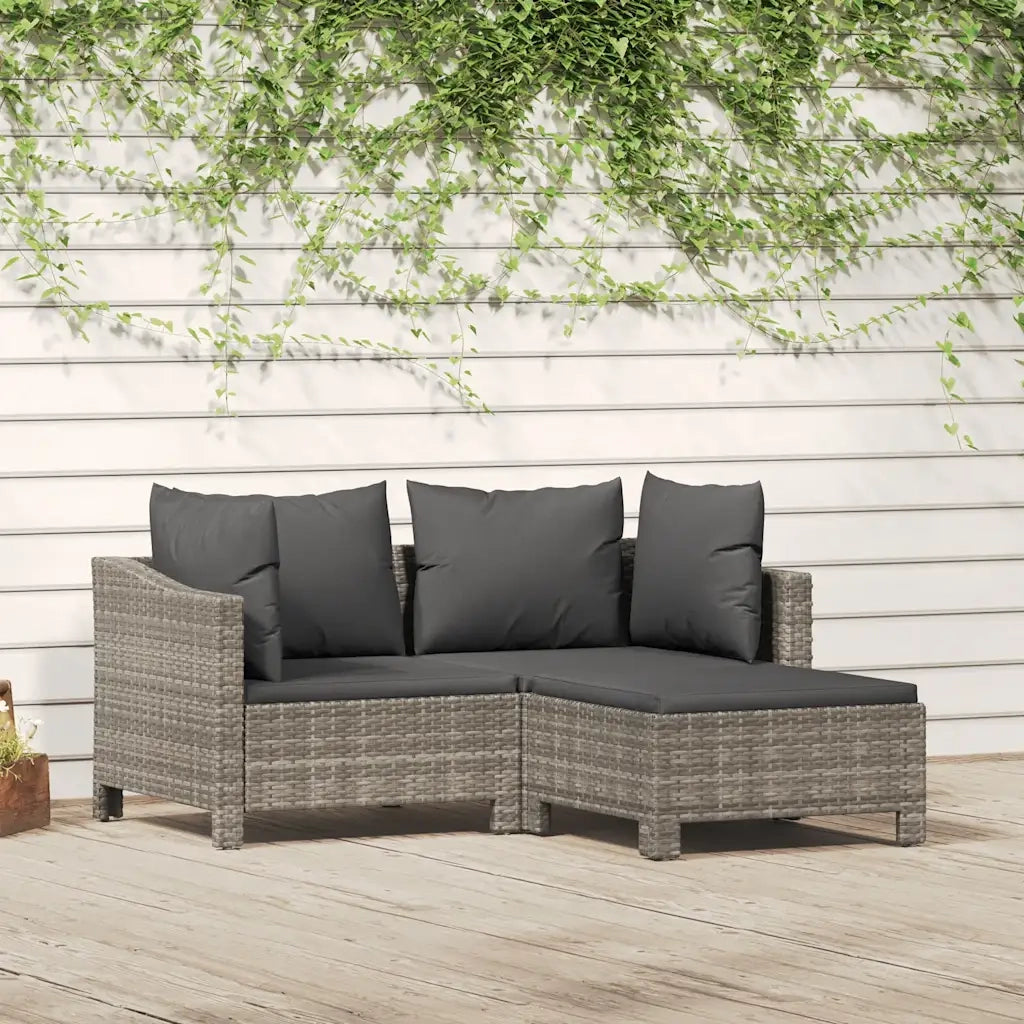 Set Divani da Giardino 3 pz con Cuscini in Polyrattan Grigiocod mxl 94686