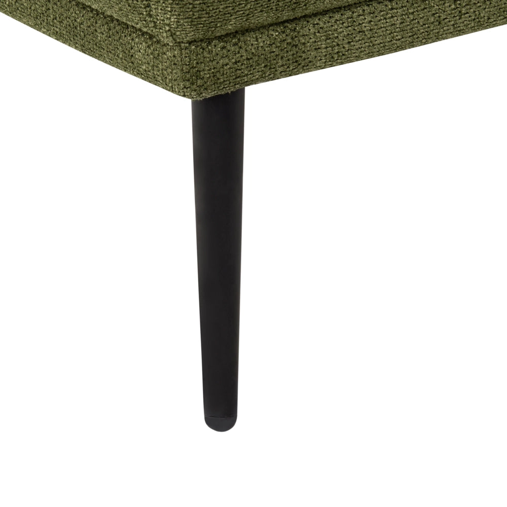 Chaise longue con cuscino verde scuro in tessuto bouclé lato sinistro stile retrò