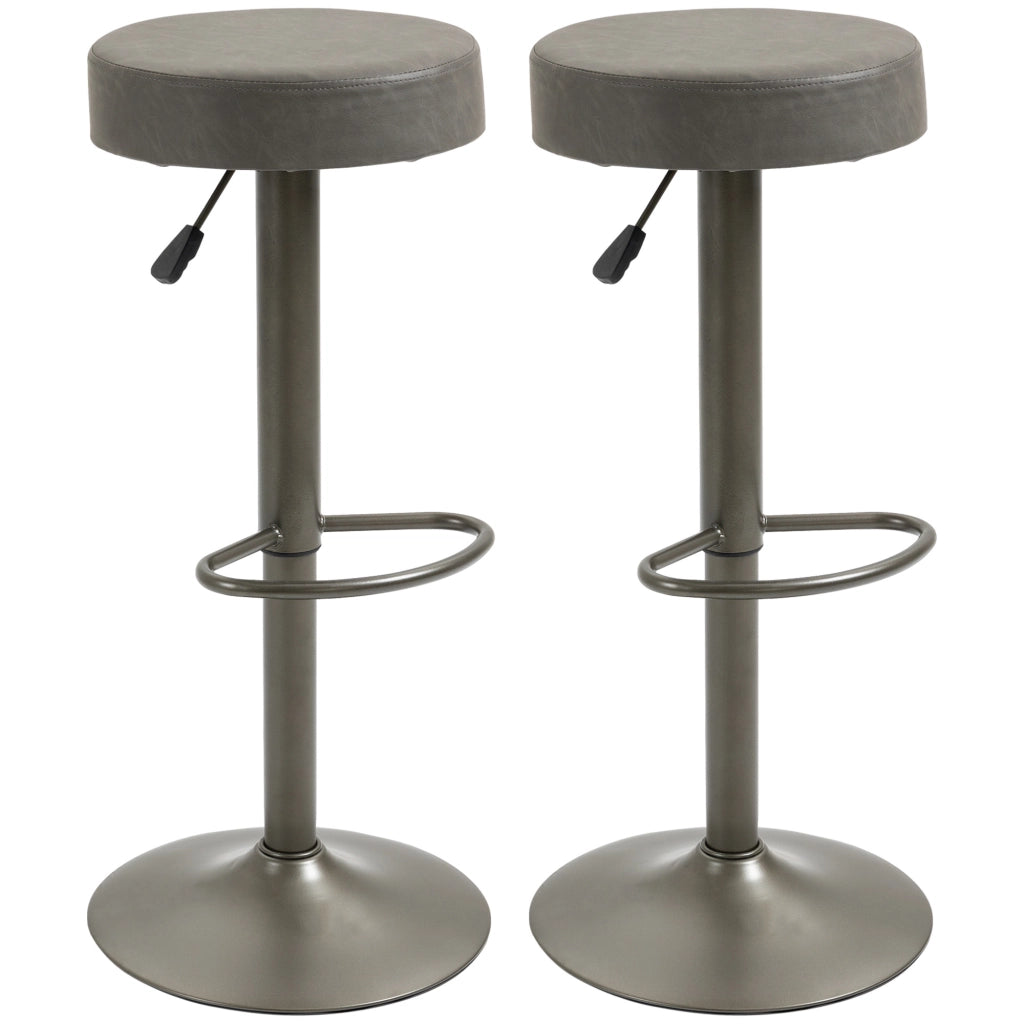 Set 2 Sgabelli da Bar Girevoli con Poggiapiedi e Altezza Regolabile, 35x36x64-85cm, Grigio