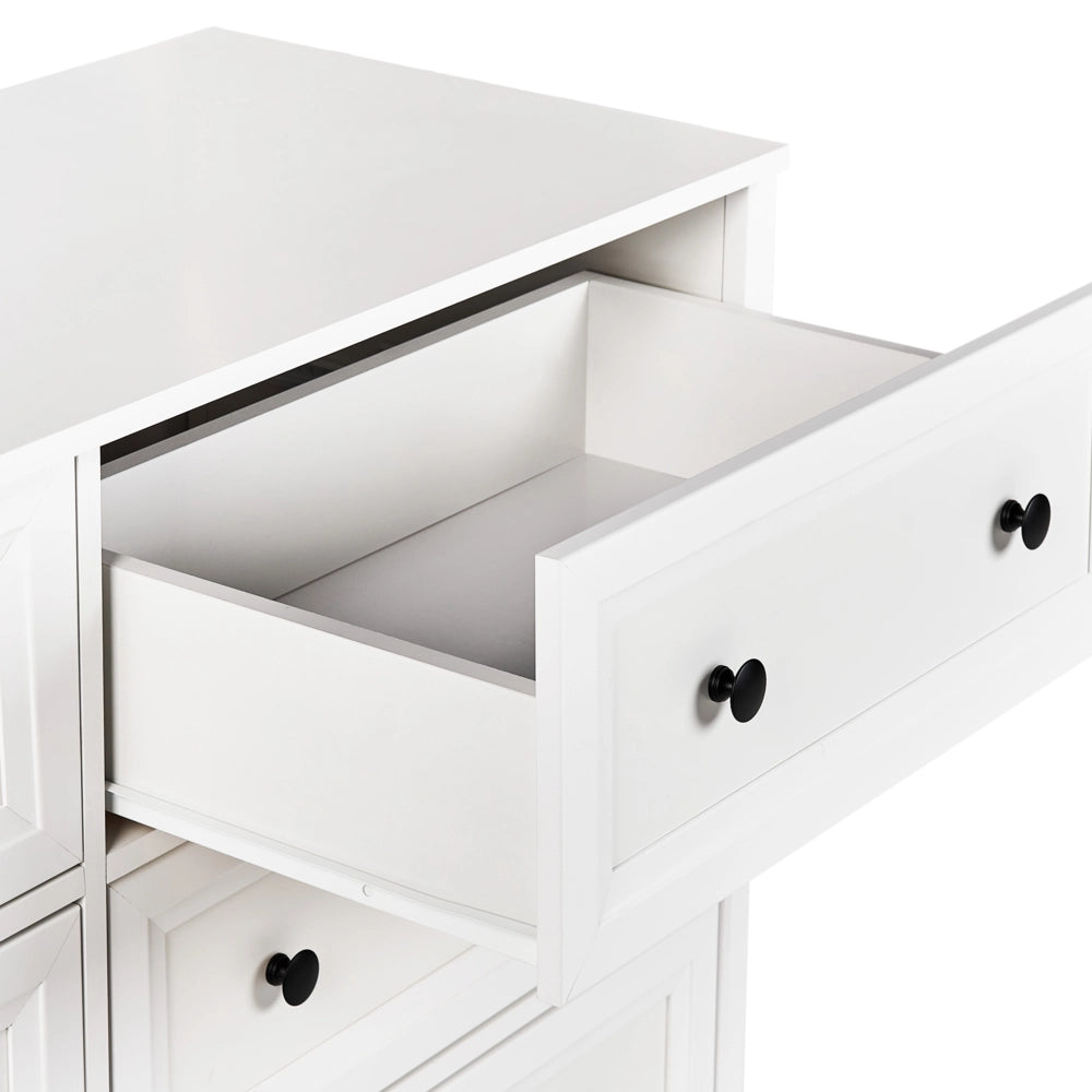 Cassettiera a 6 cassetti Bianco Nero Accenti Legno Ingegnerizzato Gambe in legno massiccio Soggiorno Elegante Retrò