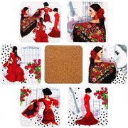 Set di 6 piedini quadrati in cotto per vasi, bicchieri, fiori o candele, con piede in gomma, 10 cm, edizione Flamenca