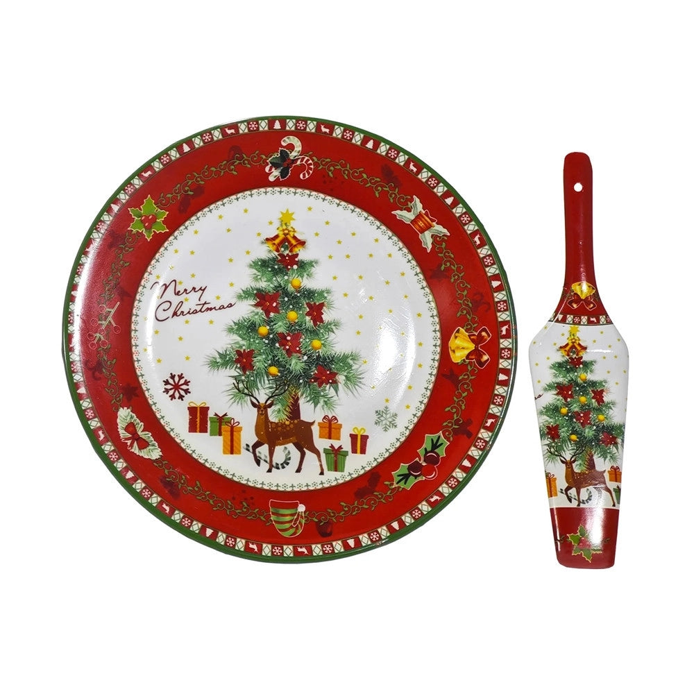 Trade Shop - Set Piatto Rotondo + Paletta Coordinata Di Natale In Ceramica Decorativa ø27cm 4 Modelli -