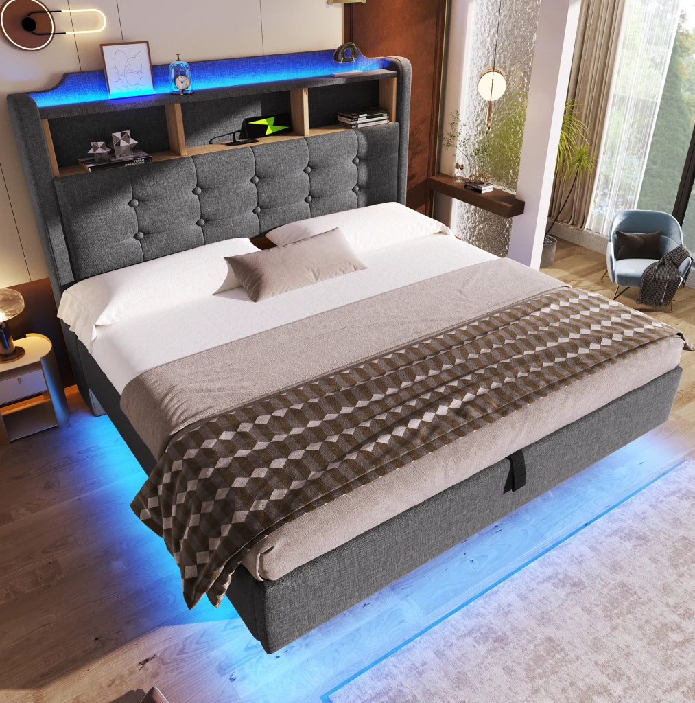 Letto imbottito 140x200 cm con LED e contenitore idraulico