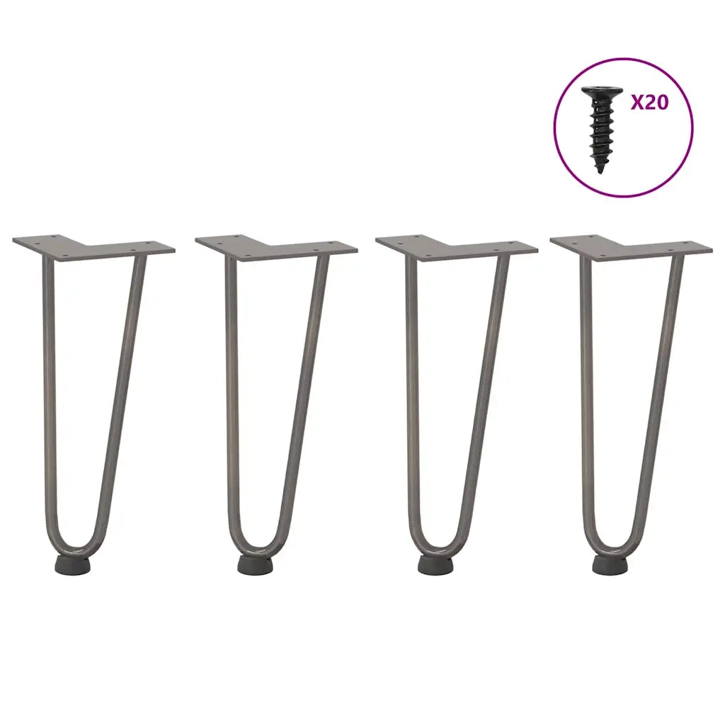 Gambe a forcina per tavolino 4 pz in acciaio naturale 30 cm in acciaio massiccio