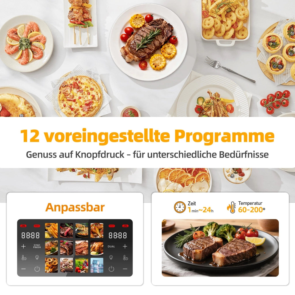 Friggitrice ad aria a camera singola/doppia da 8,5 litri, 12 programmi, con obl¨° di visualizzazione, 2 camere, touchscreen, temperatura massima 200¡æ