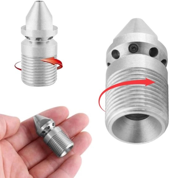 Accessorio per la pulizia dei tubi 3/8" RVS - Accessori per la macchina di pulizia ad alta pressione - Pulizia del tubo - Pulizia del tubo - Resistentente allo scorrimento - Design unico con flusso d'acqua liscio - Accessorio di pulizia del tubo per tubi