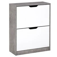 Mobile Portascarpe, Scarpiera Salvaspazio Bassa a 2 Ante per 8 Paia di Scarpe, Arredamento Moderno, Grigio e Bianco, 62.5x26x81cm