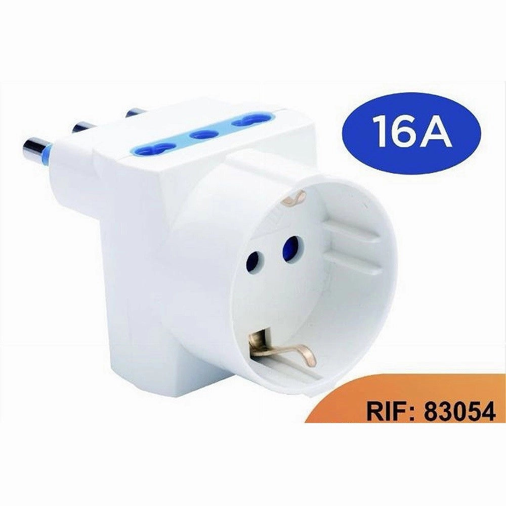 Trade Shop - Adattatore Spina Angolare 16a 2 Bipasso 10a/16a 1 Presa Schuko 16a Laterale 83054 -