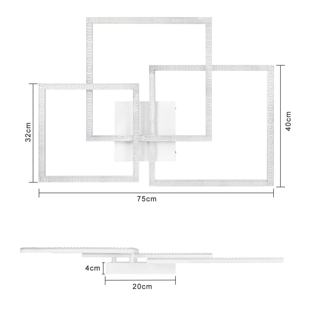 ZMH Lampada da soffitto LED quadrata in cristallo bianco per soggiorno con telecomando 82W