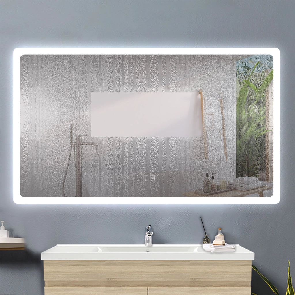 AICA Specchio da bagno a LED, Rettangolare 70 x 120 cm, Anti nebbia, Regolabile 3 LED di colore, Bluetooth