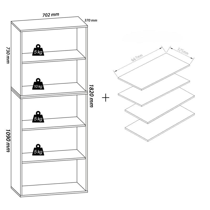 Legno Max Scarpiera H183 L70 P37 cm Mobile Porta Scarpe Salvaspazio con Ripiani Regolabili Colore Grigio