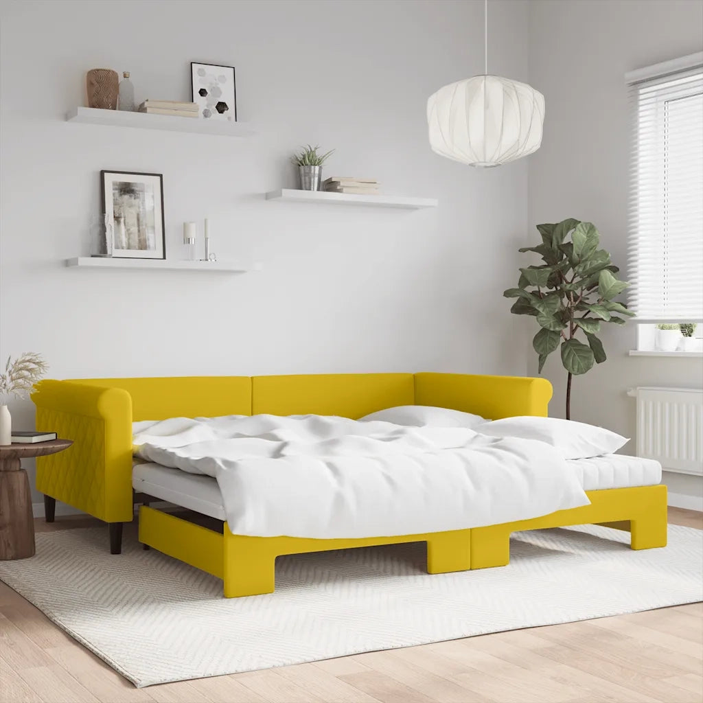 Divano Letto Estraibile con Materassi Giallo 100x200 cm Velluto 3197807