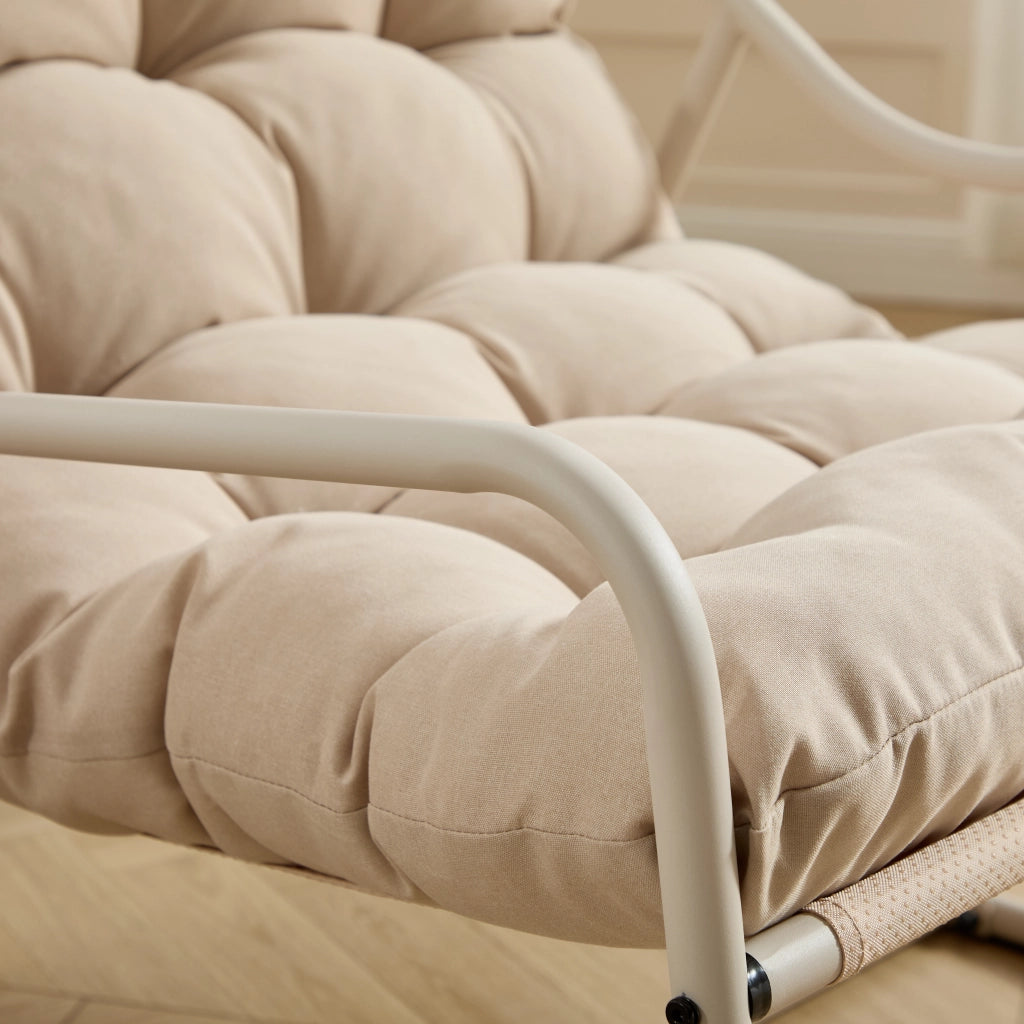 Sedia a dondolo comoda con spessa imbottitura per soggiorno e camera da letto giardino e terrazzo struttura beige cuscino beige