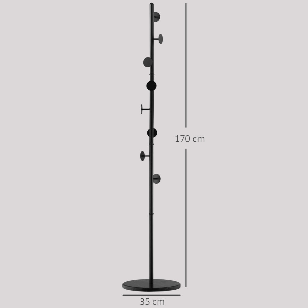 Appendiabiti da Terra con Base in Marmo ¨C Xylo ¨C Acciaio Nero 8 Ganci 35x35x170cm
