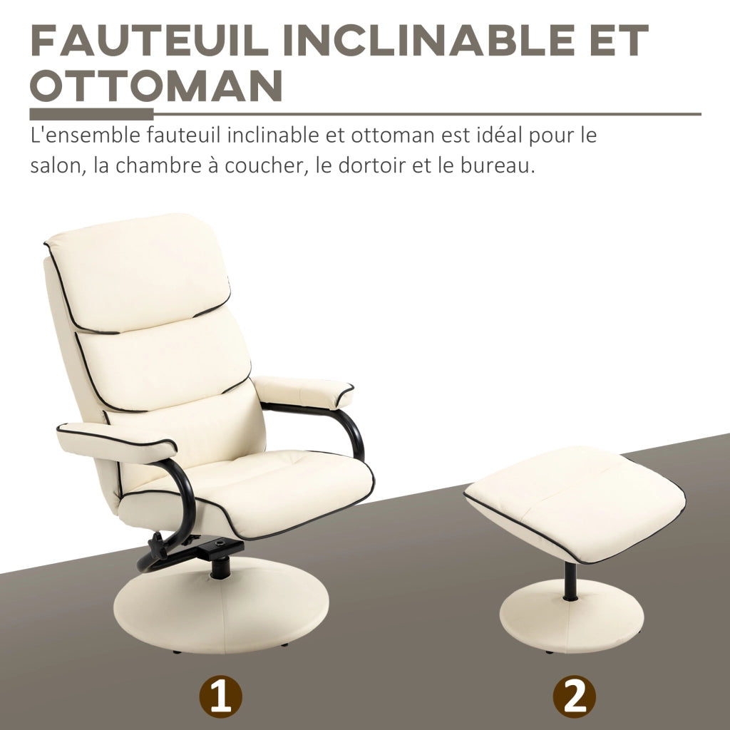 Poltrona relax reclinabile girevole con pouf ¨C zephmum ¨C crema