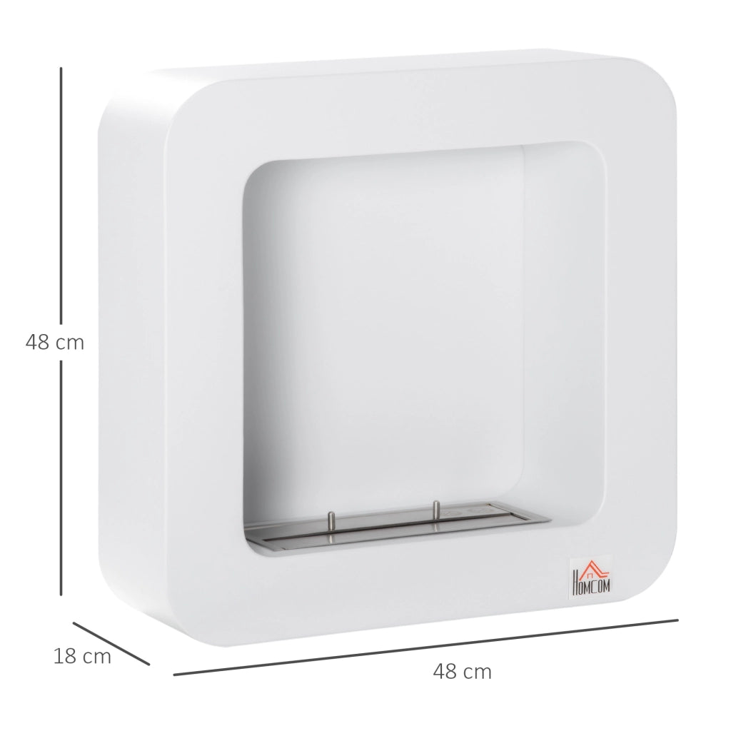 Easycomfort Camino Bioetanolo a Parete in Metallo da 2.5h di Combustione con Serbatoio 1.5L e Copertura 20m², 48x18x48 cm, Bianco
