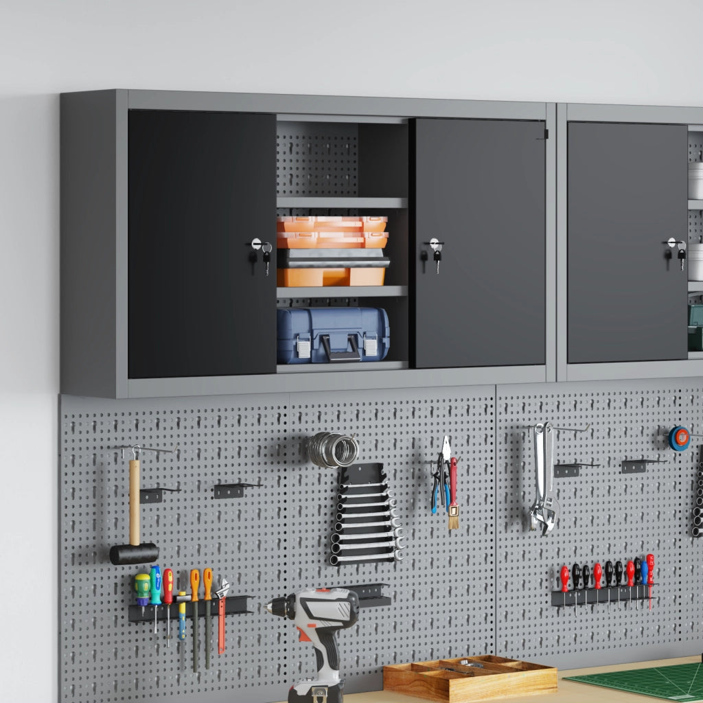 Armadio da Muro  con Pannello Perforato Nero 100x20x55 cm in Acciaio