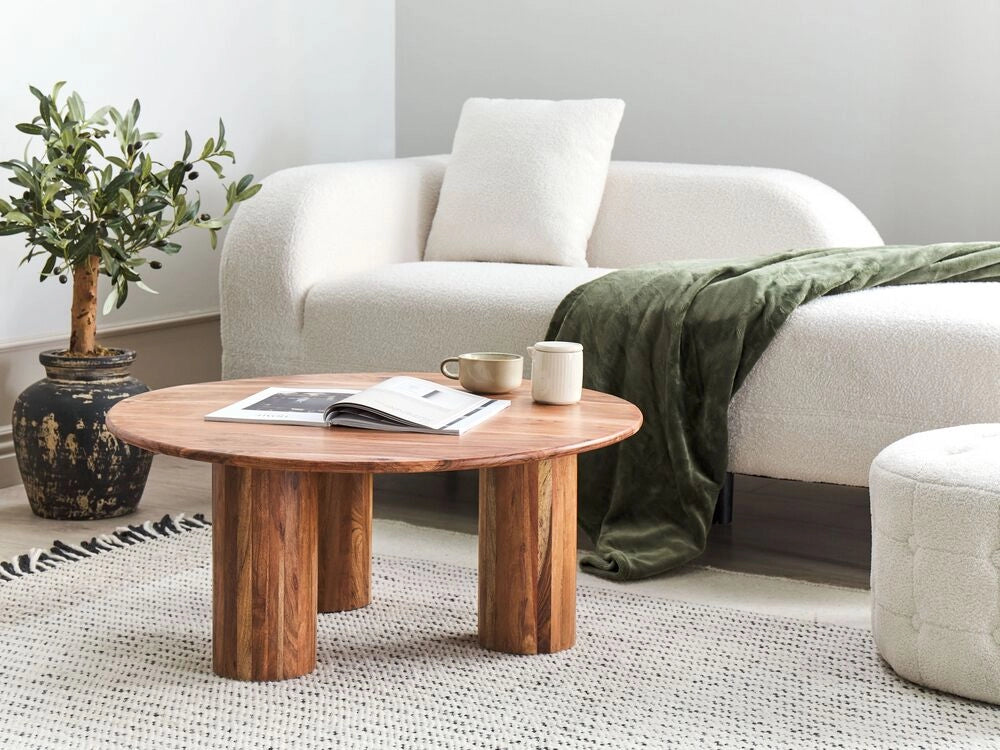 Tavolino moderno in legno di acacia con piano e gambe in legno stile classico tradizionale