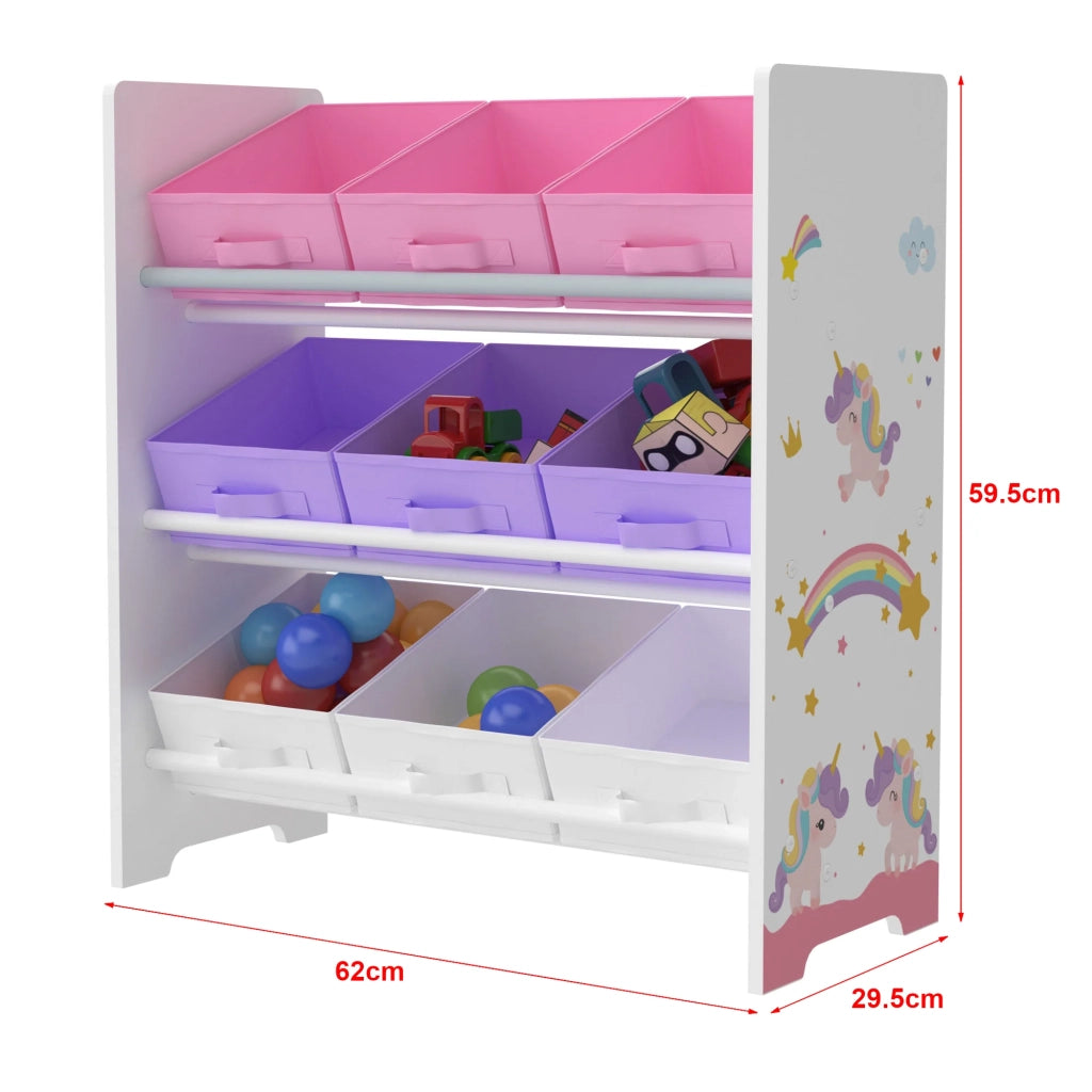 Scaffale portaoggetti per bambini Boiro con 9 contenitori pieghevoli bianco/viola/rosa 03_0006981