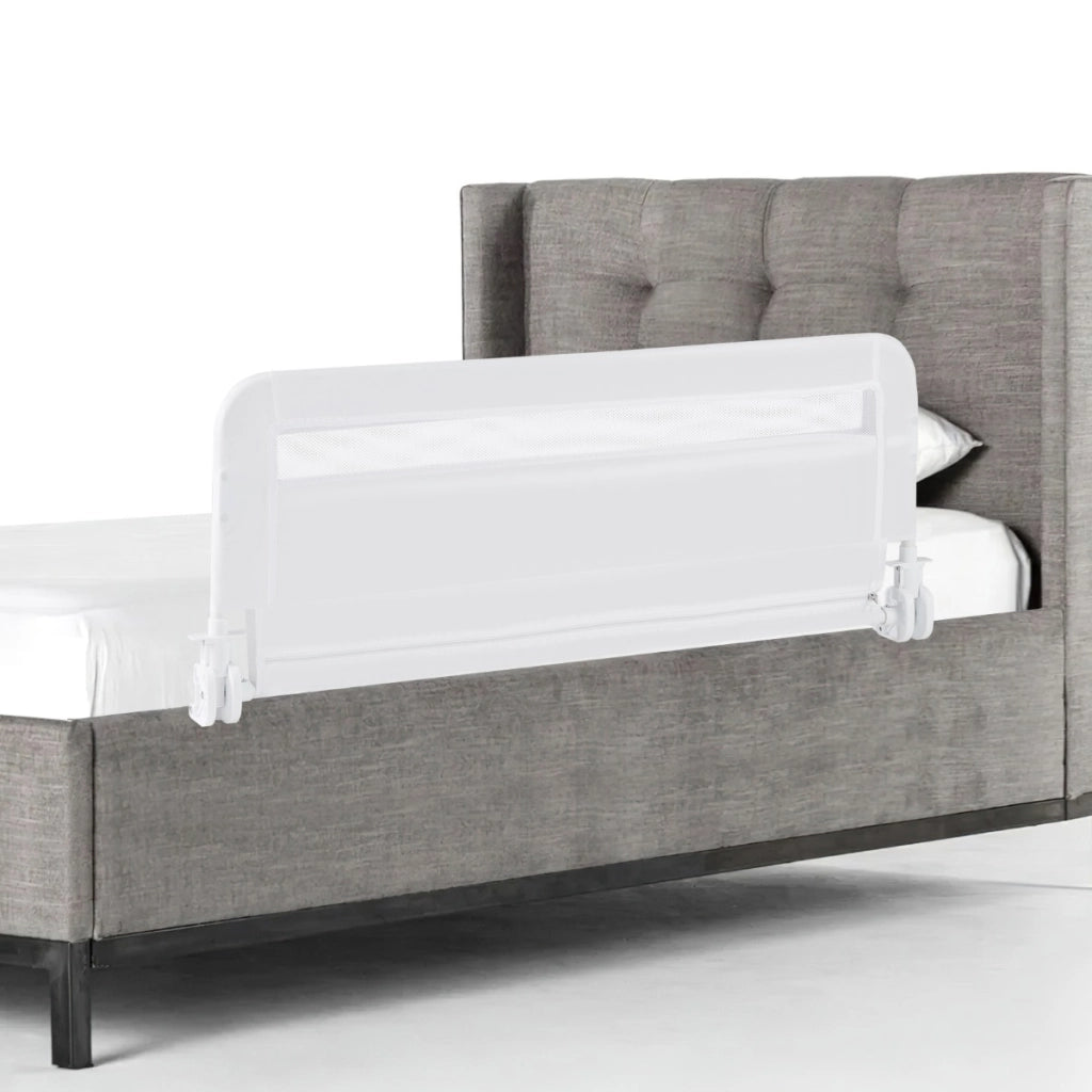 Sponda letto pieghevole con copertura rimovibile di sicurezza per culla, Sponda letto a ribalta per bambini Bianco-Barriere letto