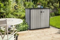 Porta Attrezzi da Giardino Patio Store, 1000L, Effetto Legno Spazzolato, Grigio, 139,5x77x120H cm