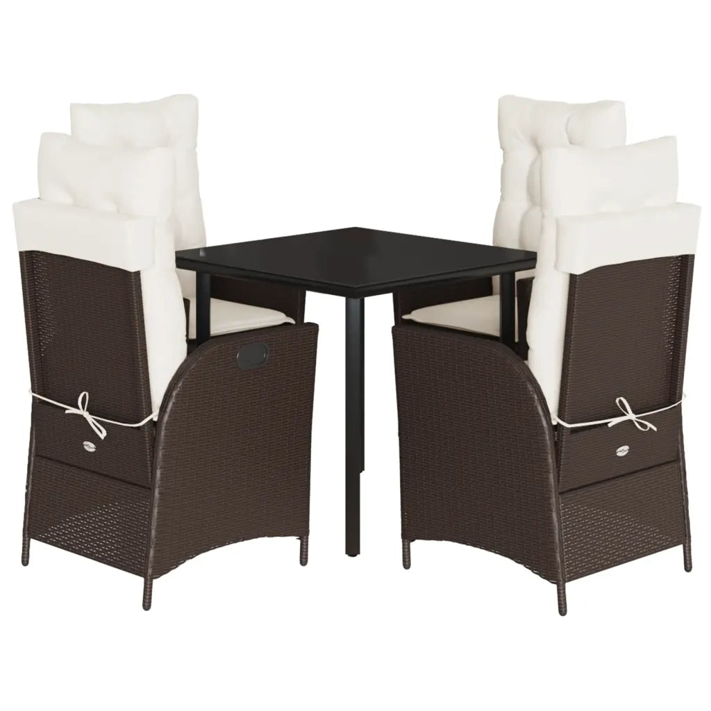 Set da Pranzo da Giardino 5pz con Cuscini in Polyrattan Marrone 3213205