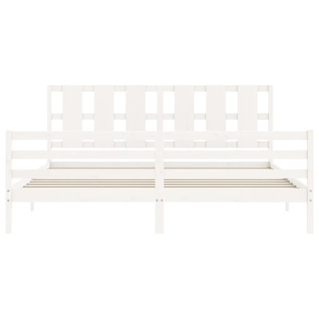 Giroletto con Testiera-Struttura Letto con testiera Bianco 200x200 cm in Legno Massello 618360