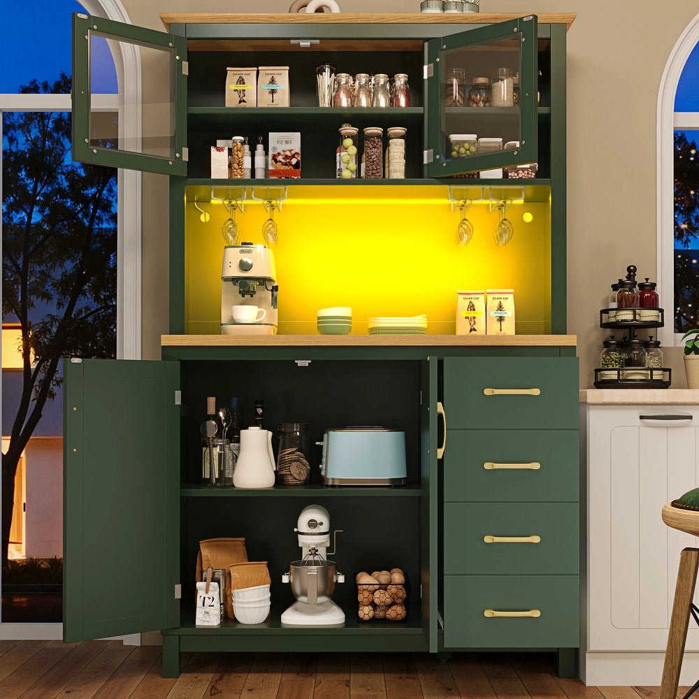 Credenza Buffet con LED ¨C Xylo ¨C Verde/Nero/Bianco, 4 Ante, 105.5x40x180cm