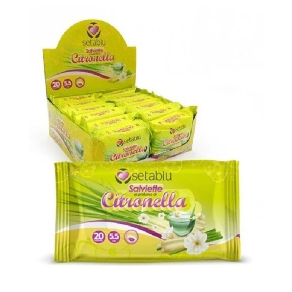 Trade Shop - Set 12pz Da 20 Salviettine Imbevute Al Profumo Di Citronella Anti Zanzara Morbide 59071se -
