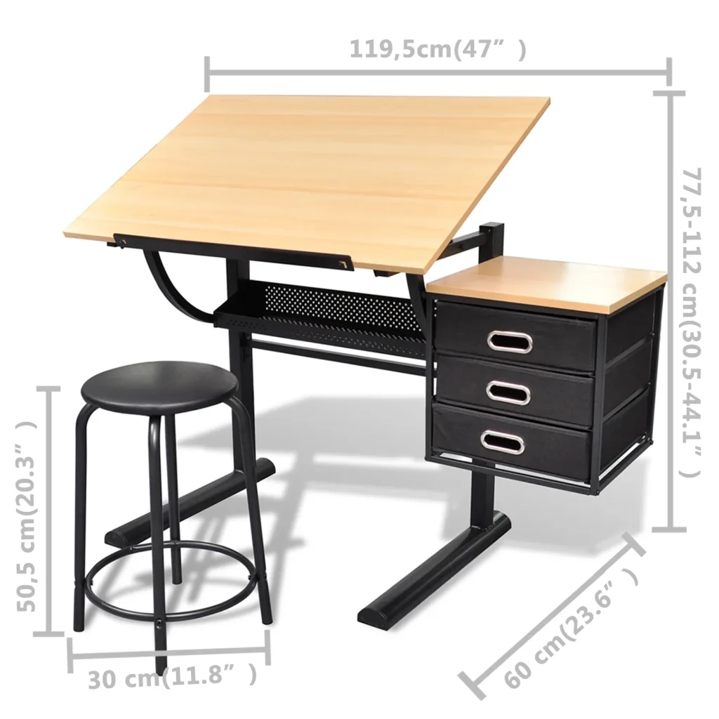 Tavolo da Disegno Inclinabile con 3 Cassetti e Sgabello CFW2582612
