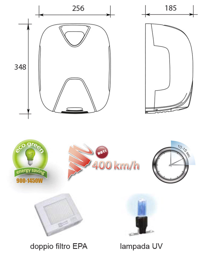 Asciugamani Elettrico con Fotocellula 1450W Vama Laser Flow UV Basic BF Grigio