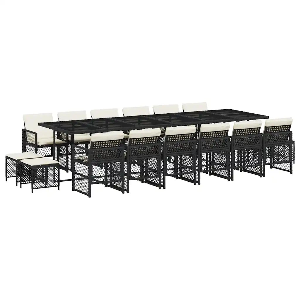 Set da Pranzo da Giardino 17 pz con Cuscini Nero in Polyrattan 3210822