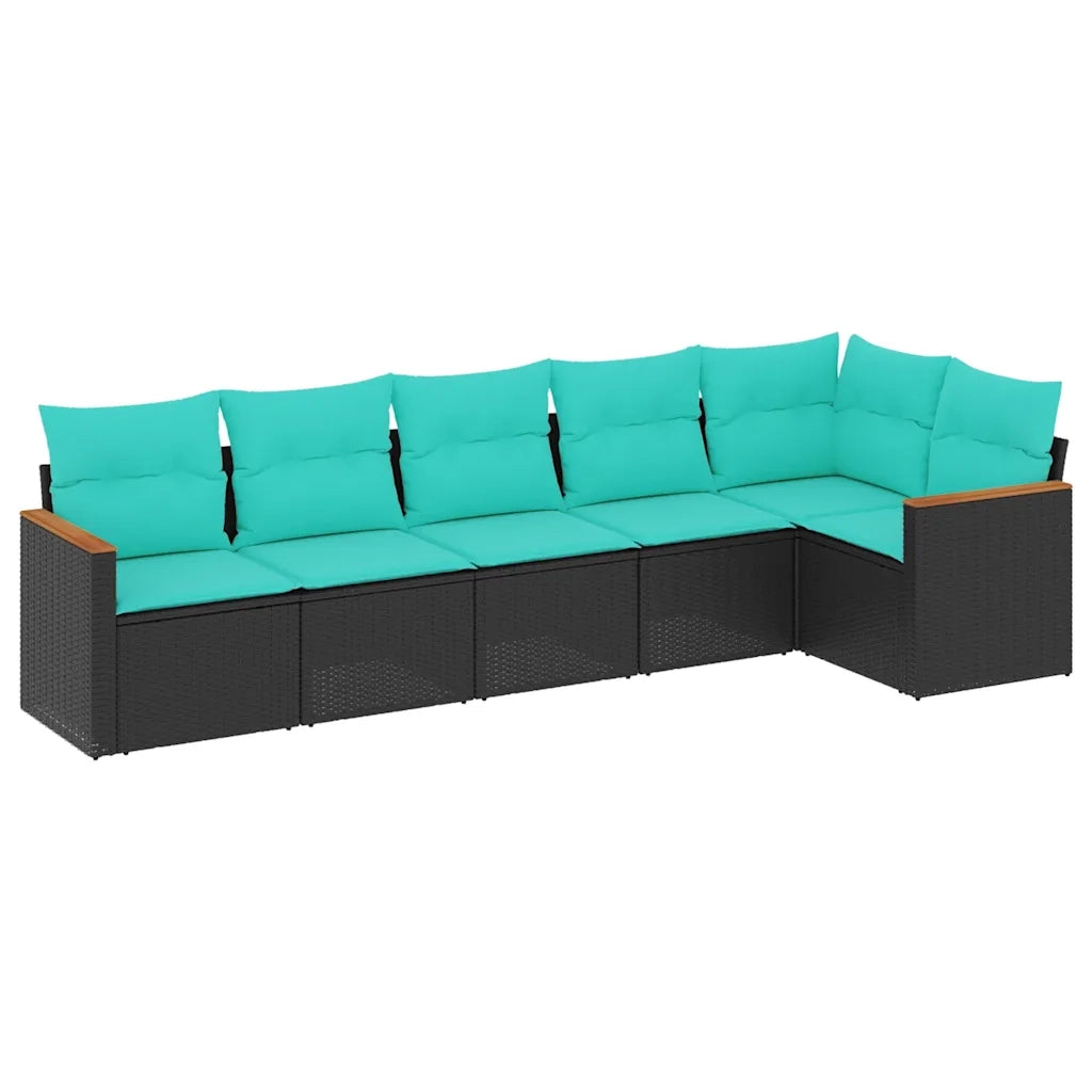 Set Divani da Giardino 6 pz con Cuscini Nero in Polyrattan 3225987