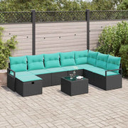 Set di divani con cuscino 9 pcs Nero polyrattan