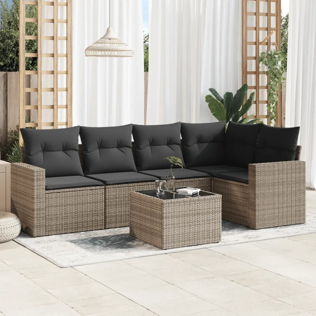 Set Divano da Giardino 6 pz con Cuscini Grigio in Polyrattancod mxl 86988