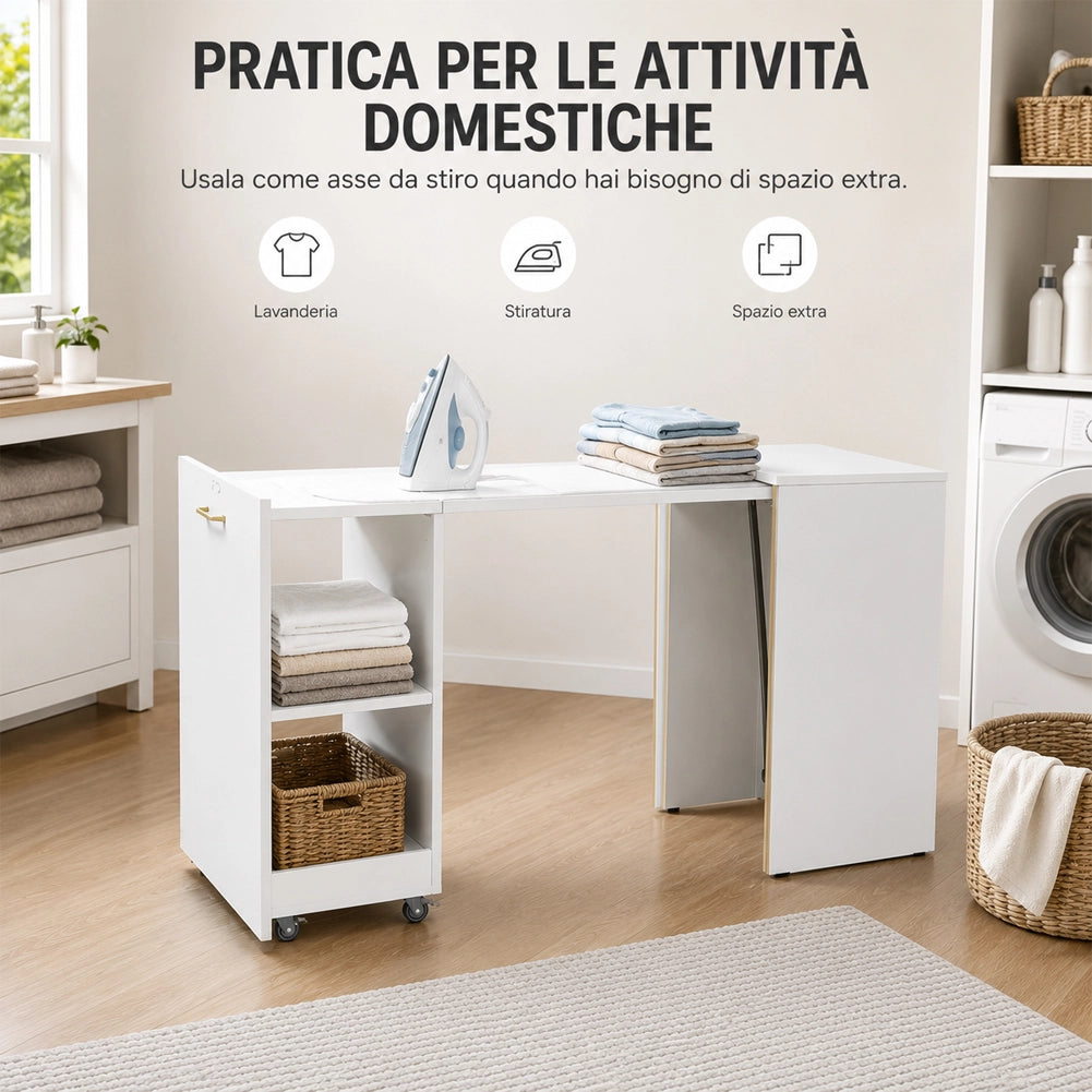 Mobile con Tavolo a Scomparsa Bianco Richiudibile Salvaspazio Scrivania Libreria
