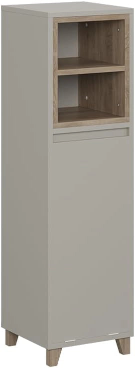 mobiletto bagno Elnor, Greige/Rovere, 30 x 105.2 cm con cesto portabiancheria pieghevole