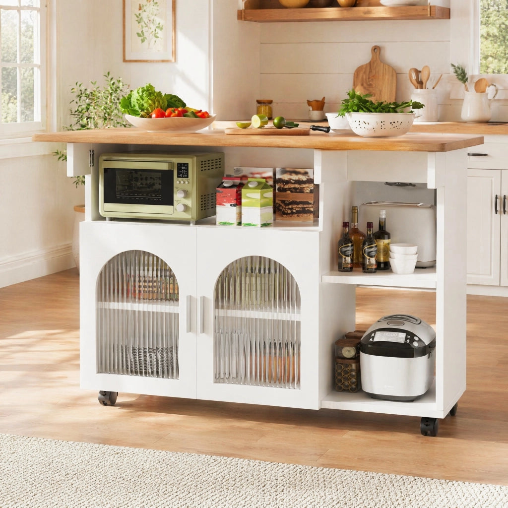 ISOLA CUCINA Pieghevole 120x30/70x79,5 cm MDF e Vetro Bianco