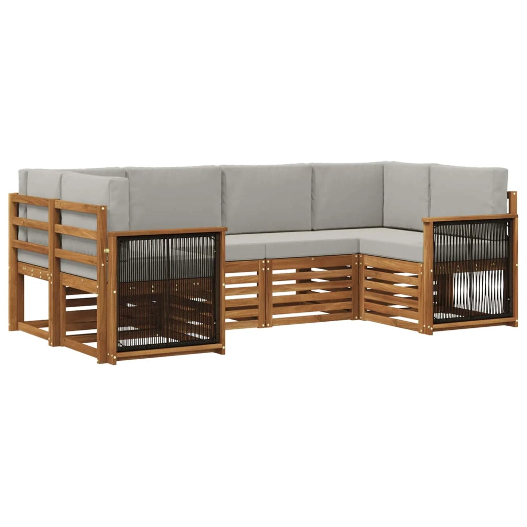 Set divano sezionale con cuscino 5 pcs Naturale e Grigio Chiaro