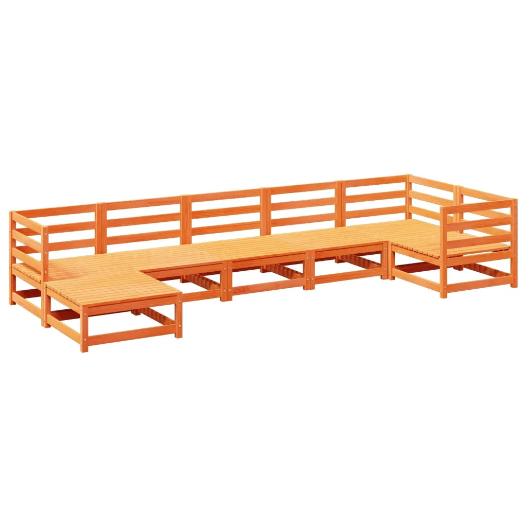 Set Divani da Giardino 7 pz Marrone Cera Legno Massello Pino 3299542