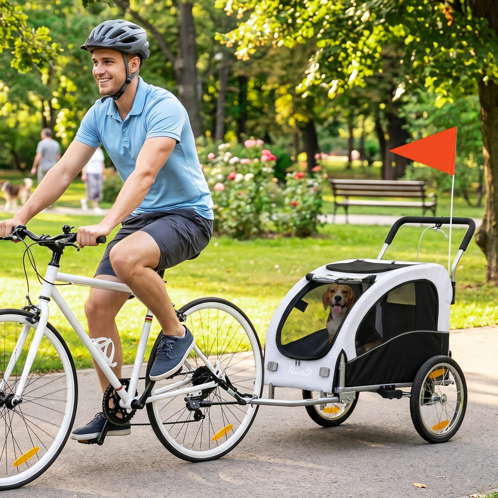 Rimorchio per Cani 2-in-1 Pieghevole ¨C Xylo ¨C Carrello per Bici e Passeggino, Bianco, fino a 20 kg