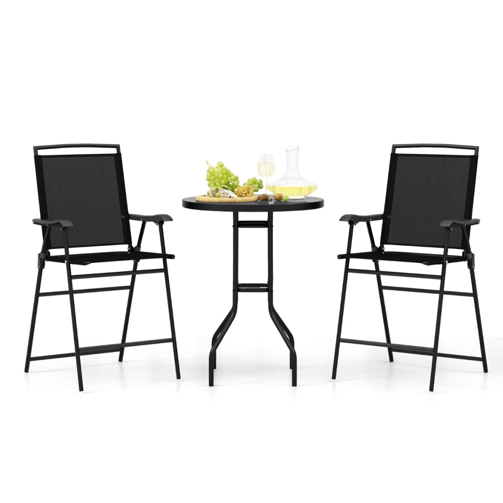 Set di 2 sgabelli da bar da esterno, Arredamento da bistrot con piano tavolo in DPC foro per ombrellone Nero-Set mobili da esterno