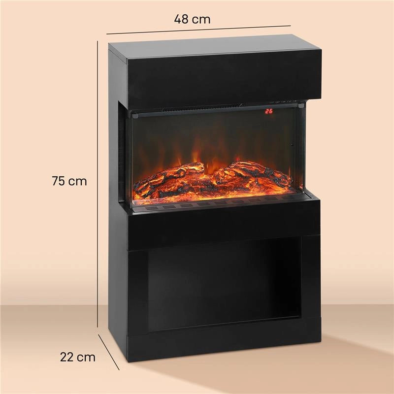 CAMINO ELETTRICO CON EFFETTO FIAMMA 3D COLORATA, 1000W/2000W CON TEMPERATURA REGOLABILE E TELECOMANDO, NERO