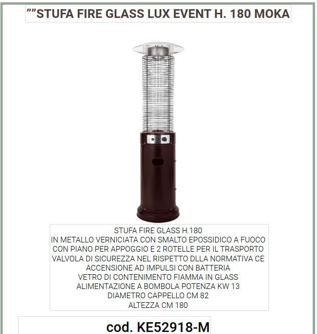 Ke grill ke52918/m stufa fire glass lux event h.180 fungo per esterni colore moka marrone gas bombola trasportabile potenza 13 kw 20mq