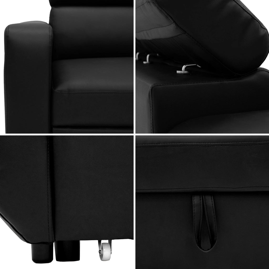 Divano letto angolare WARREN a 3 posti in similpelle nera