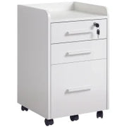 Schedario da Ufficio con 3 Cassetti, 5 Ruote, Cassettiera Ufficio con Serratura e 2 Chiavi per Lettera/Legale/Formato A4, Armadietto Verticale per Studio, 39.2x40x65.4 cm, Bianco